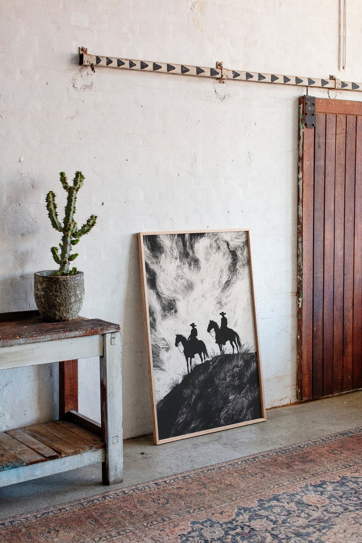 Cowboy Ridge Silhouette Print – Western Horseback Wall Art
