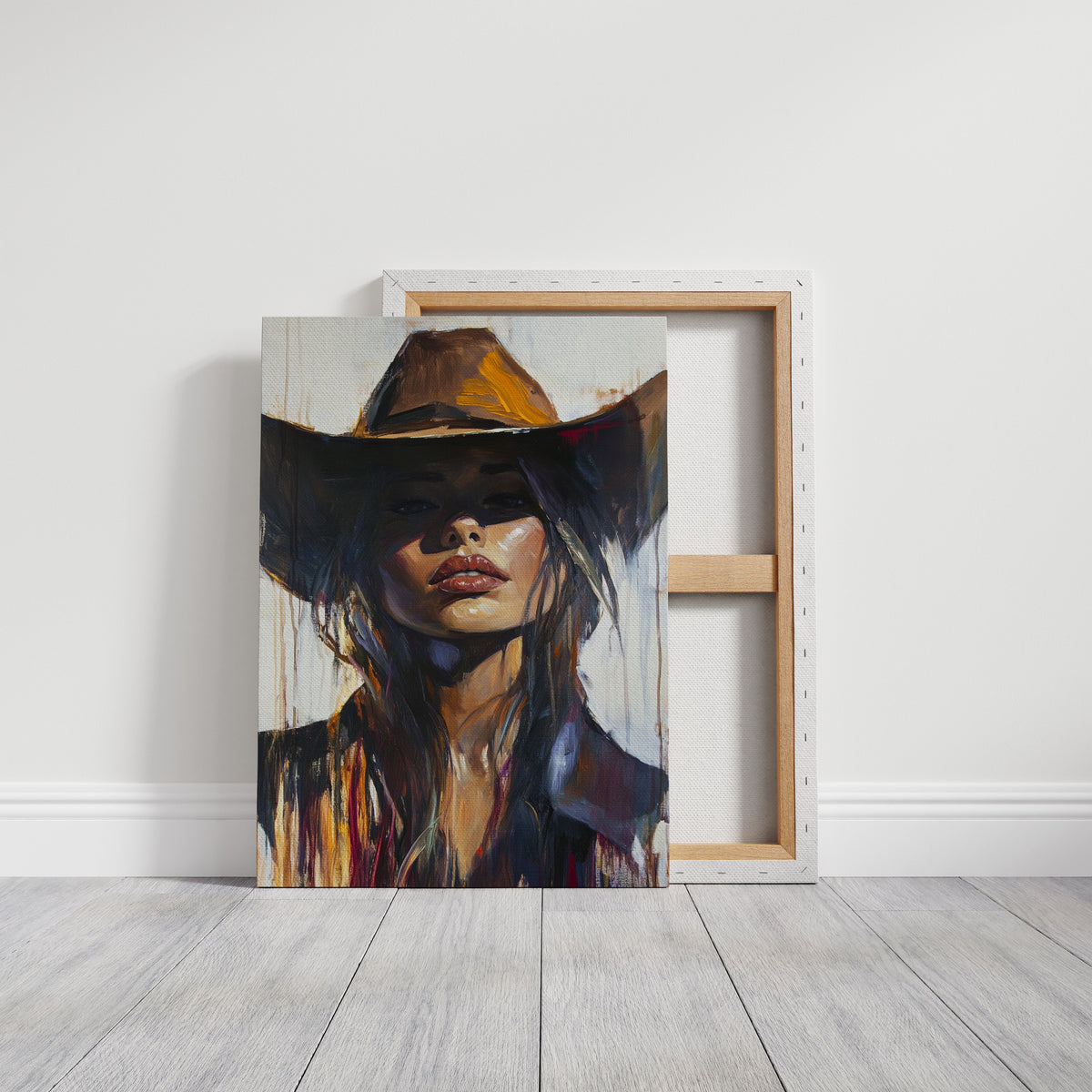Shadowed Cowgirl Canvas – Western Femme Fatale Wall Art