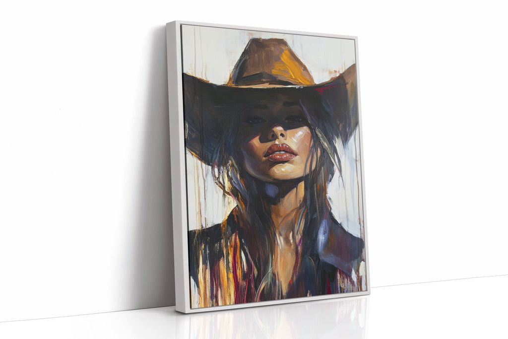 Shadowed Cowgirl Canvas – Western Femme Fatale Wall Art