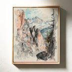 Alpine Canyon Watercolor Print – Mountain Cliff Wall Art