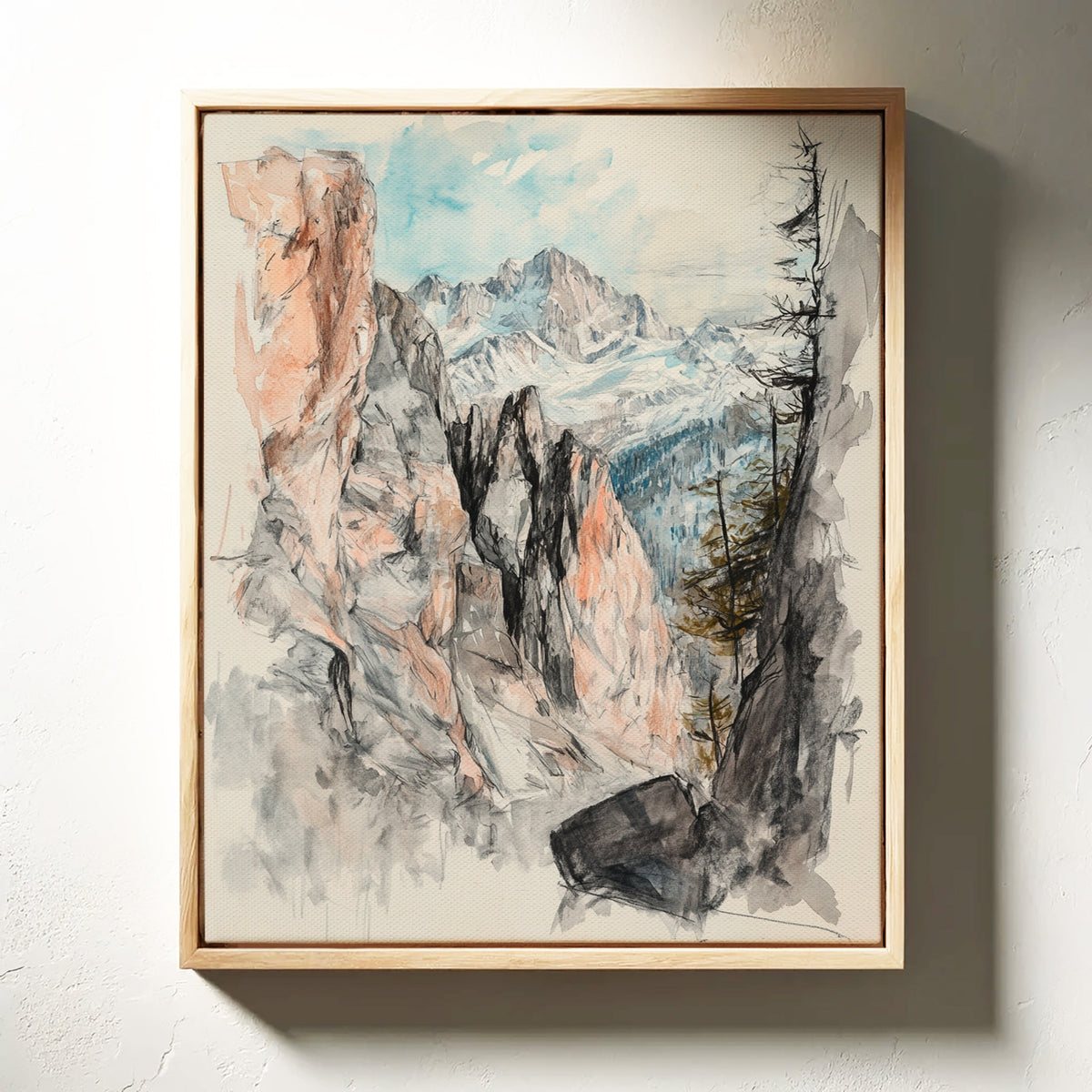 Alpine Canyon Watercolor Print – Mountain Cliff Wall Art