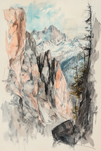 Alpine Canyon Watercolor Print – Mountain Cliff Wall Art