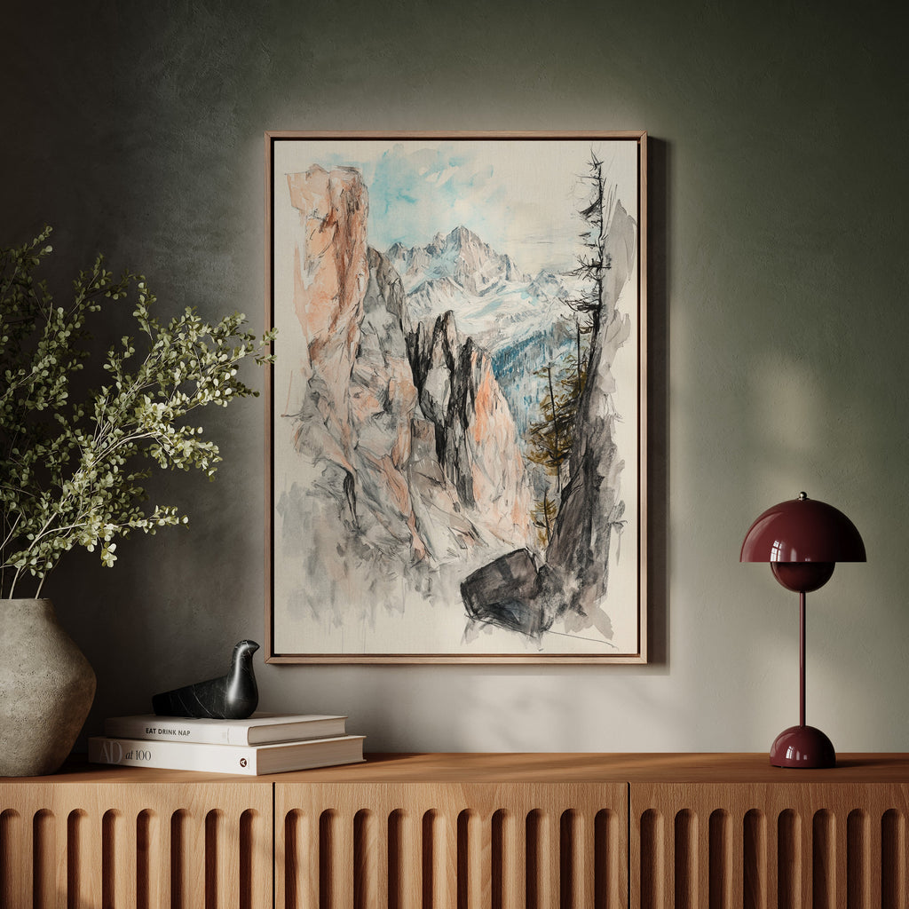 Alpine Canyon Watercolor Print – Mountain Cliff Wall Art