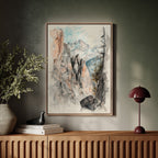Alpine Canyon Watercolor Print – Mountain Cliff Wall Art