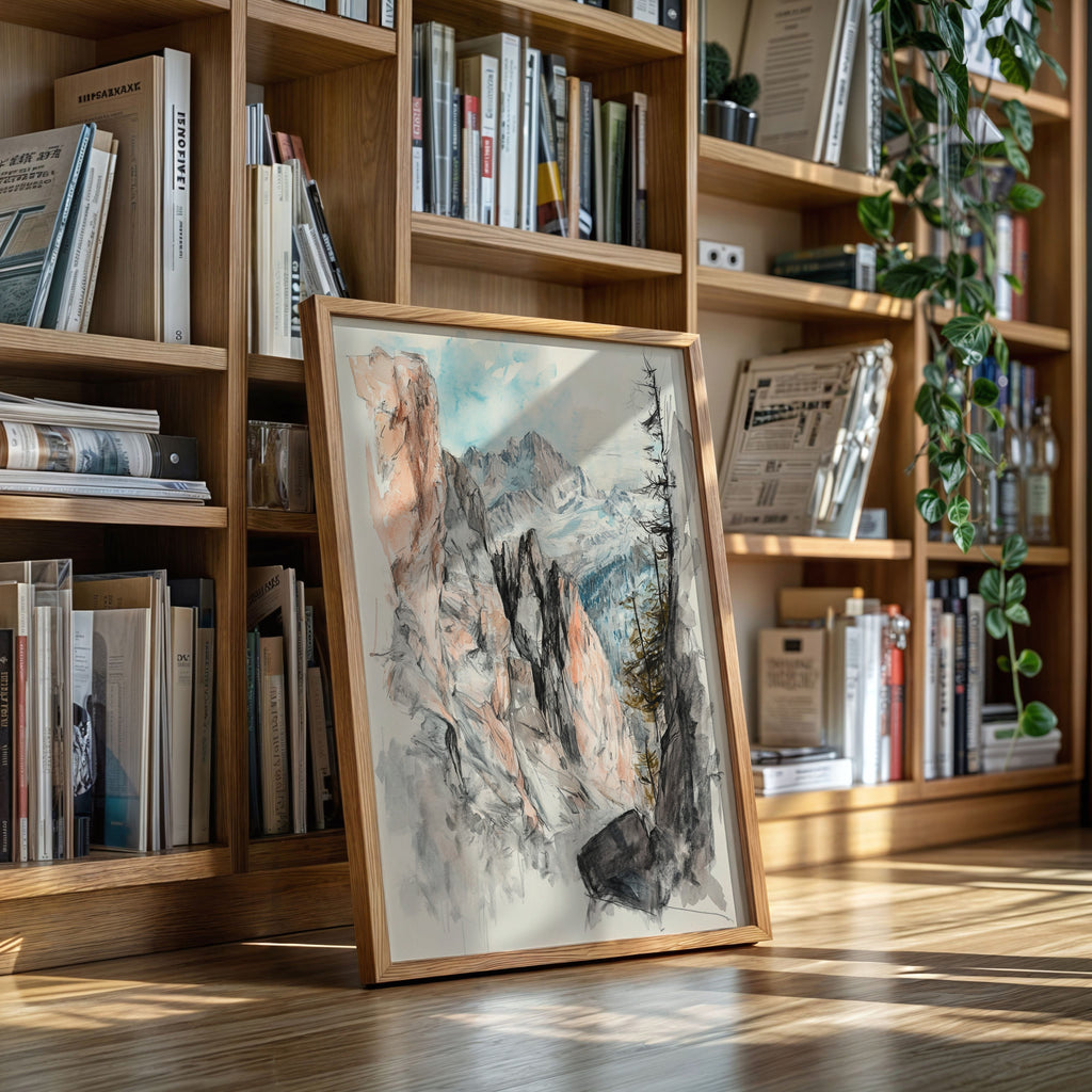Alpine Canyon Watercolor Print – Mountain Cliff Wall Art