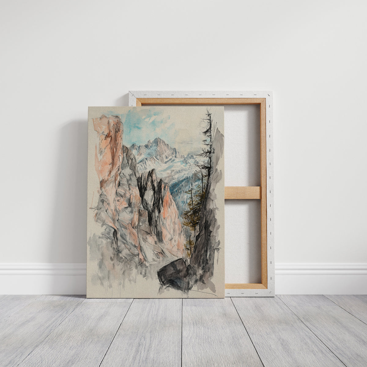 Alpine Canyon Watercolor Print – Mountain Cliff Wall Art
