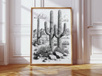 Desert Cactus Line Drawing – Southwestern Saguaro Wall Art