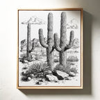 Desert Cactus Line Drawing – Southwestern Saguaro Wall Art