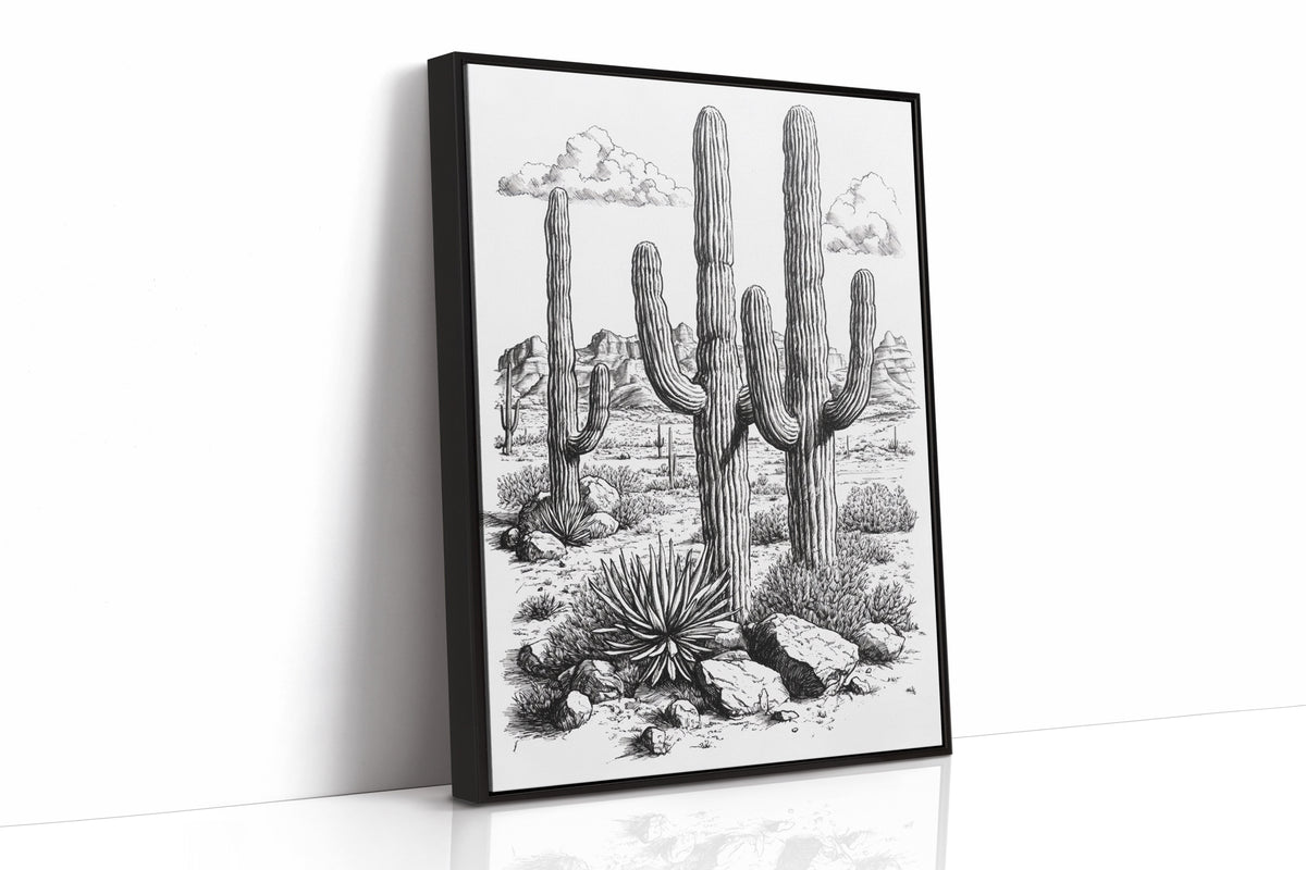Desert Cactus Line Drawing – Southwestern Saguaro Wall Art