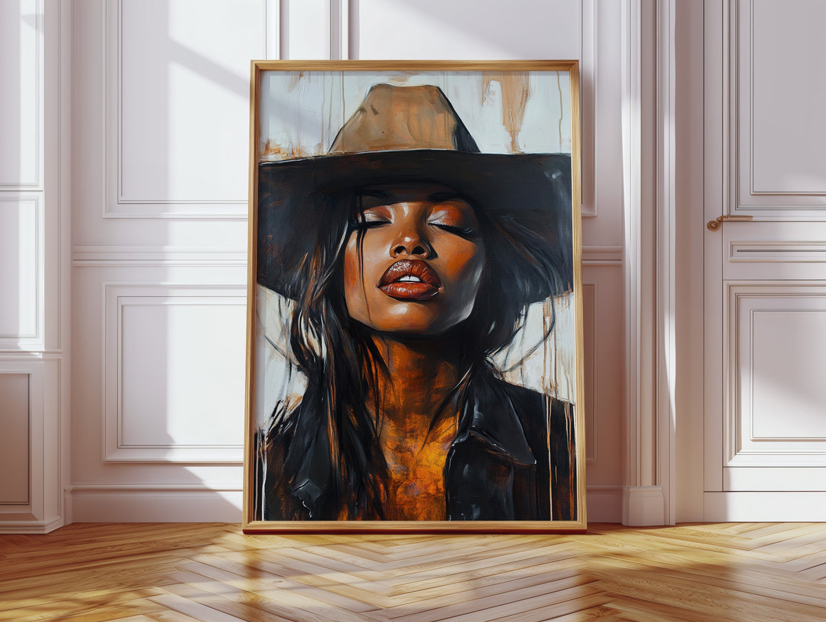 Cowgirl Serenity – Bold Black Western Beauty Portrait Canvas