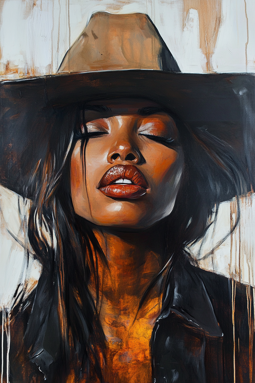 Cowgirl Serenity – Bold Black Western Beauty Portrait Canvas