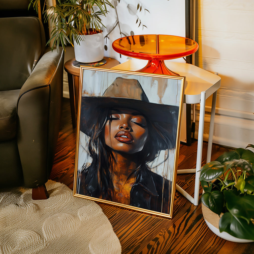 Cowgirl Serenity – Bold Black Western Beauty Portrait Canvas