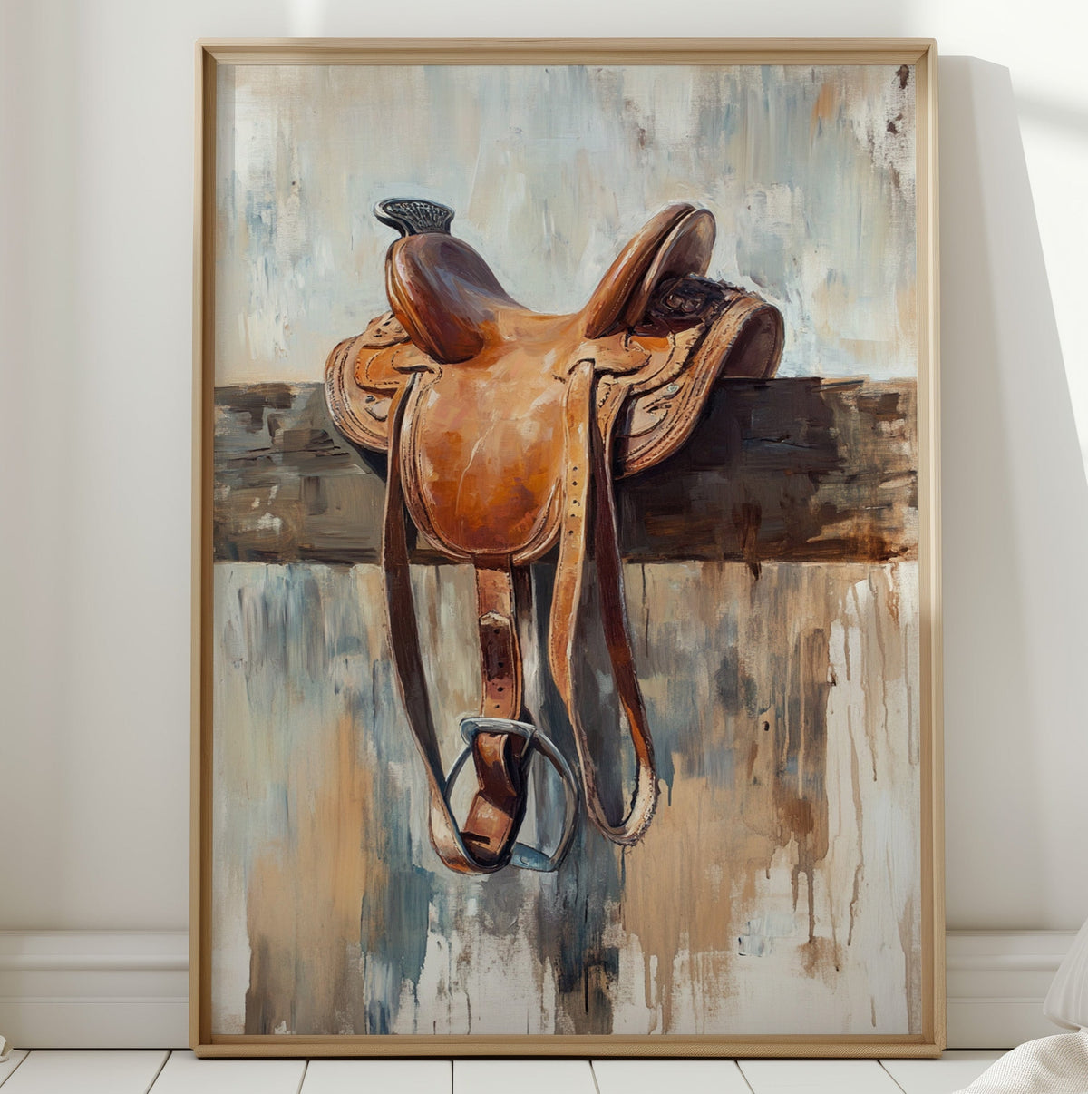 Resting Leather – Western Saddle on Fence Painting