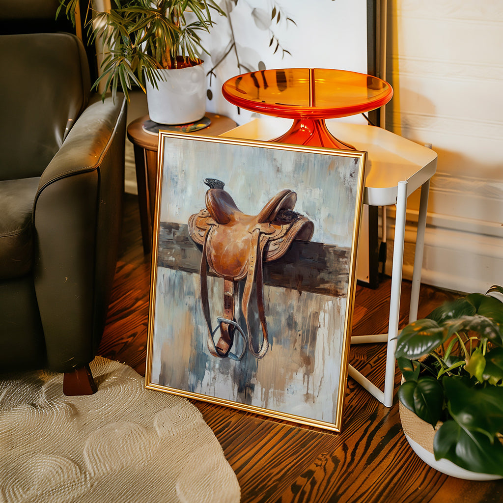 Resting Leather – Western Saddle on Fence Painting