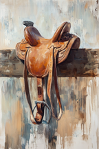 Resting Leather – Western Saddle on Fence Painting