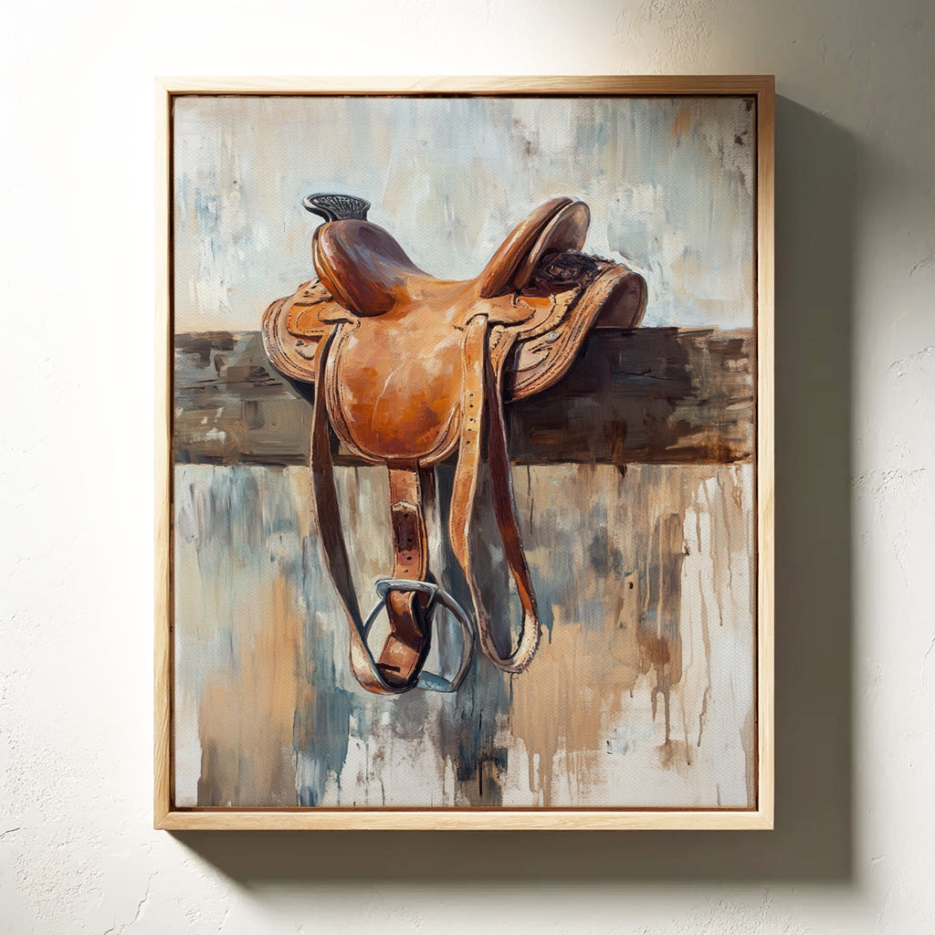 Resting Leather – Western Saddle on Fence Painting