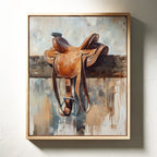 Resting Leather – Western Saddle on Fence Painting