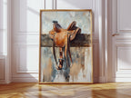 Resting Leather – Western Saddle on Fence Painting