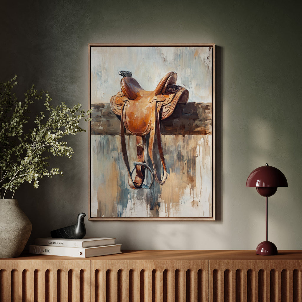 Resting Leather – Western Saddle on Fence Painting