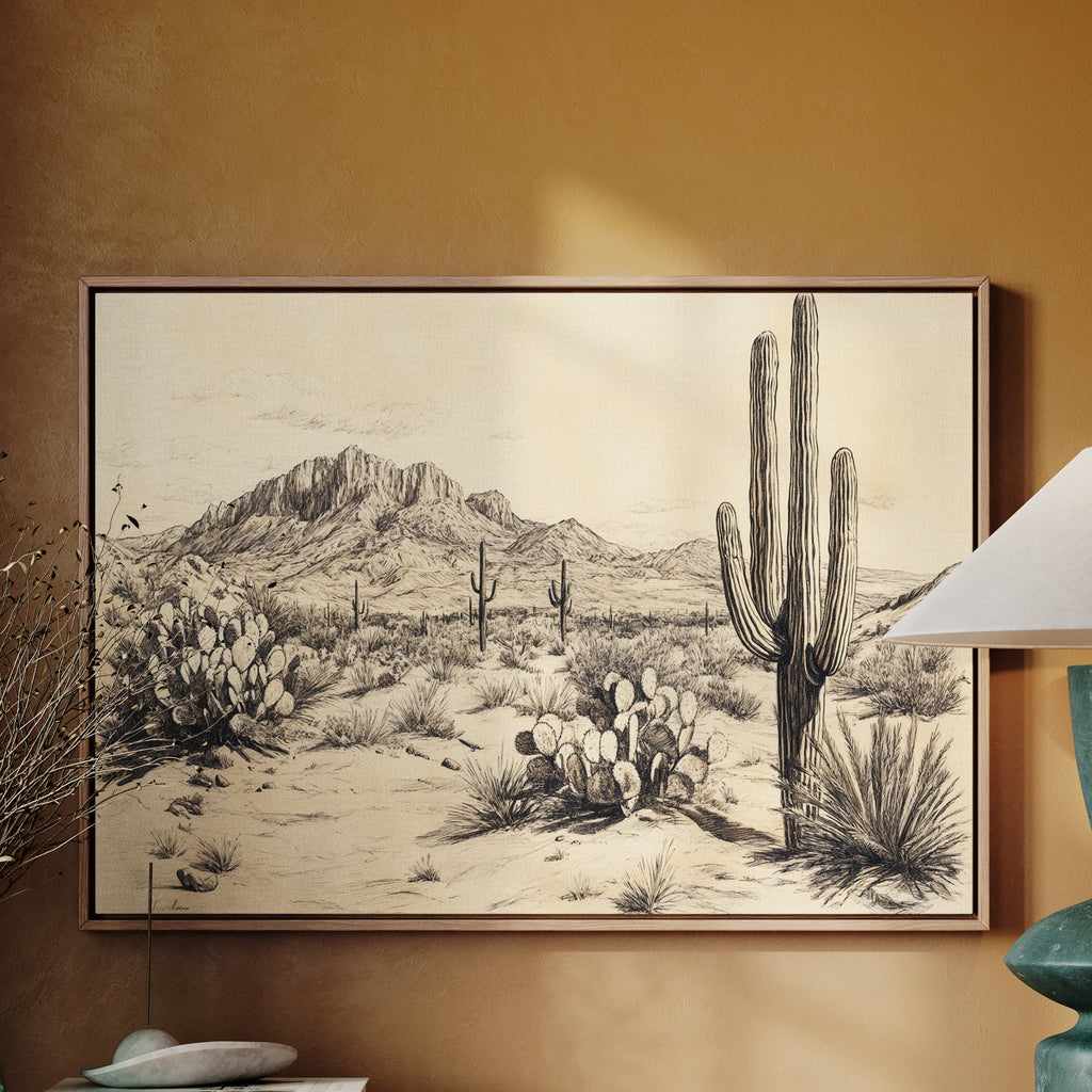 Sonoran Stillness – Vintage Desert Landscape Illustration