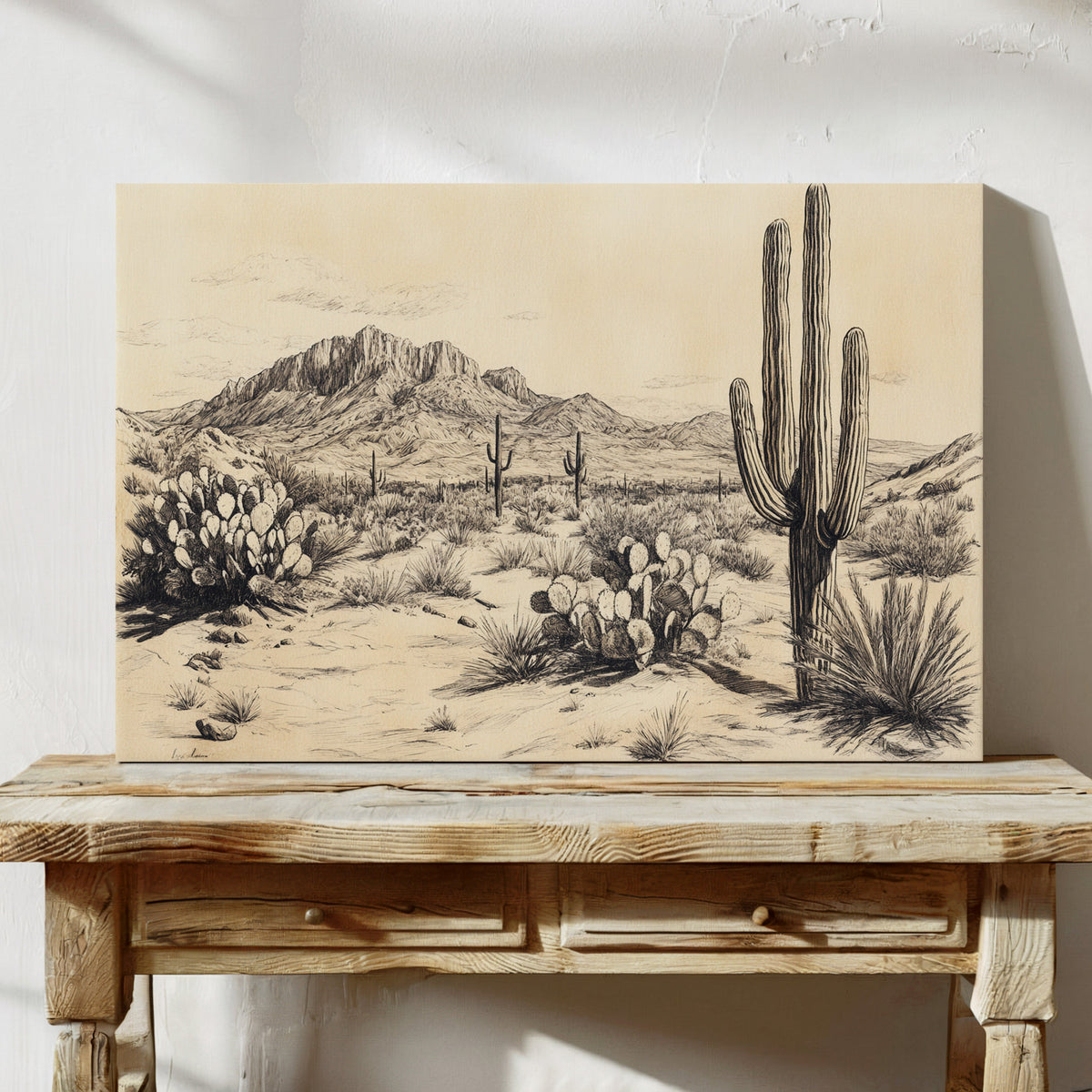 Sonoran Stillness – Vintage Desert Landscape Illustration