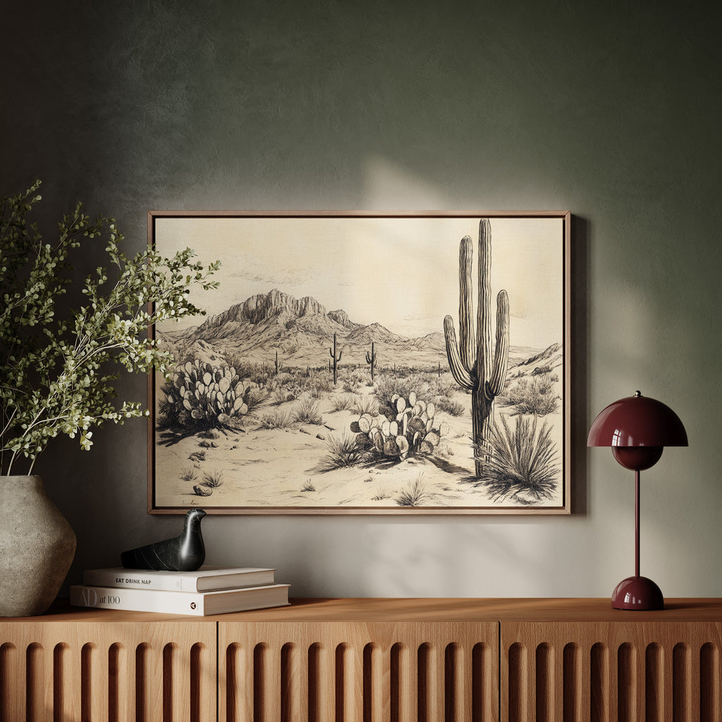 Sonoran Stillness – Vintage Desert Landscape Illustration