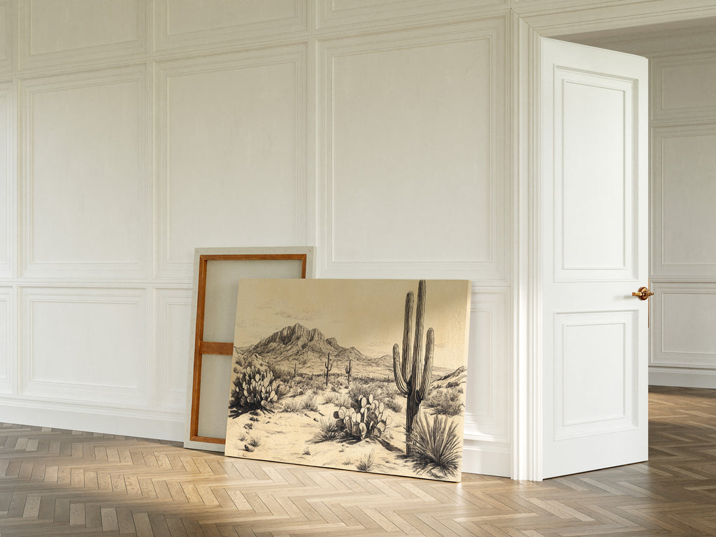 Sonoran Stillness – Vintage Desert Landscape Illustration