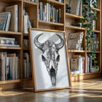 Western Bison Skull – Black Ink Rustic Wall Art