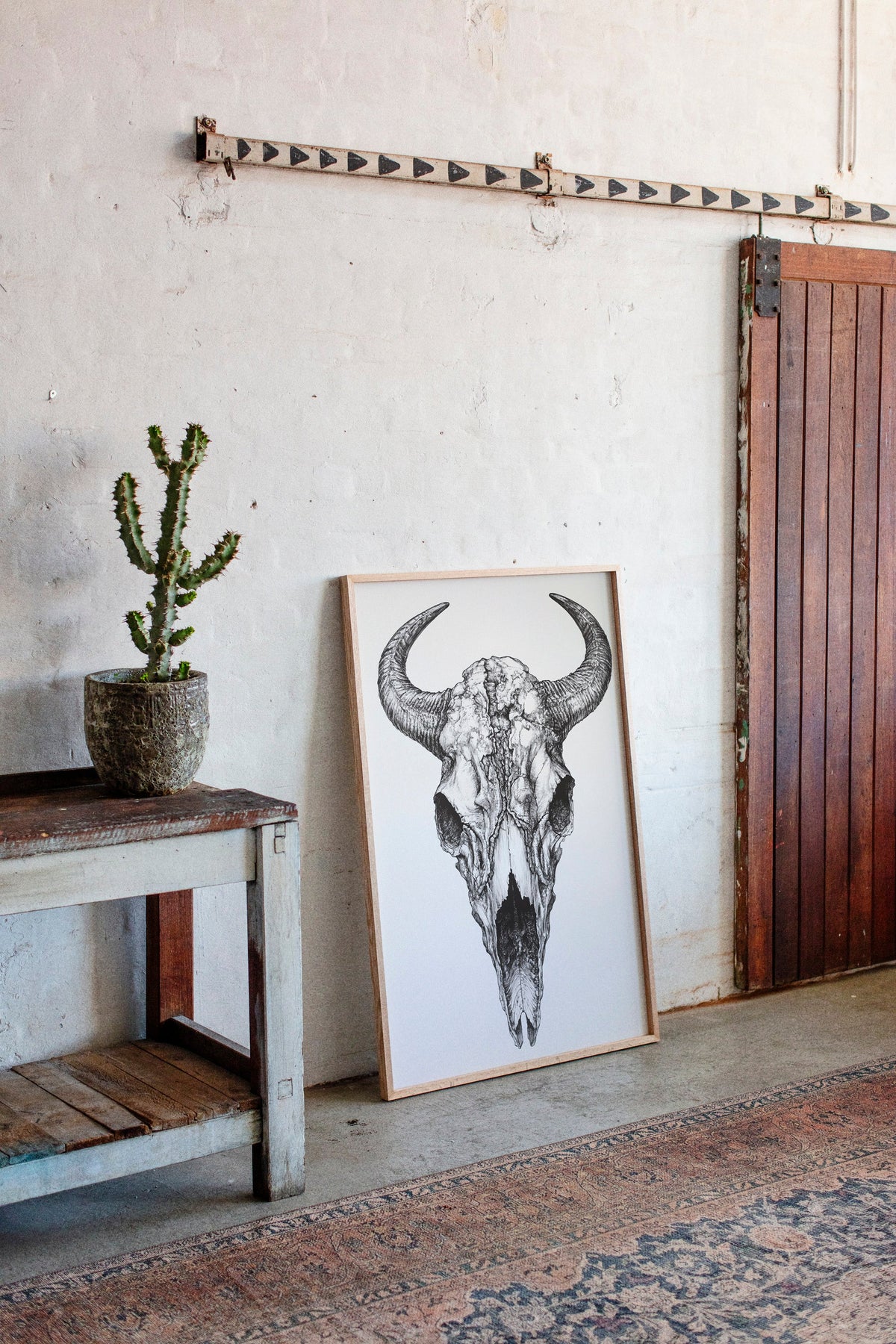 Western Bison Skull – Black Ink Rustic Wall Art