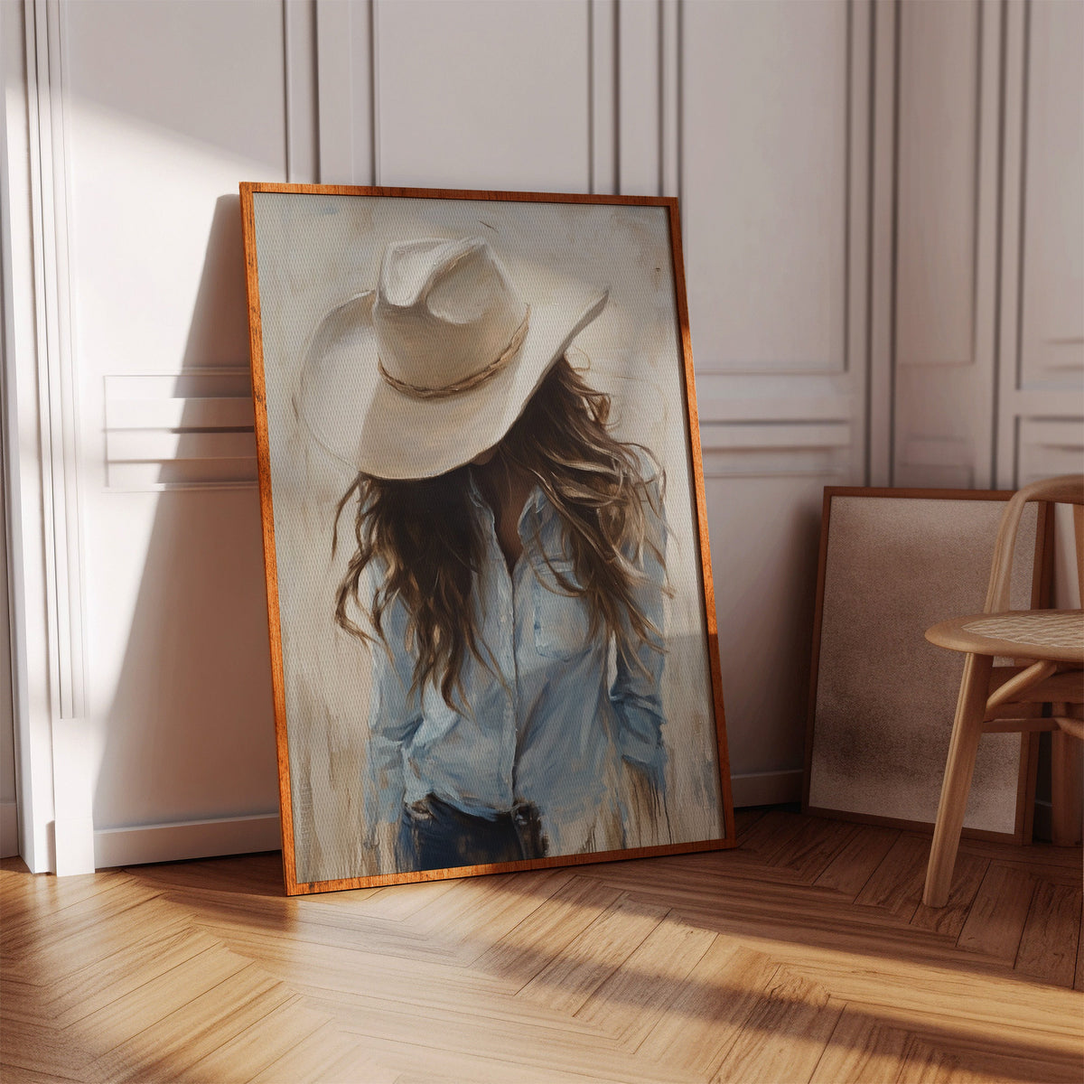 Cowgirl in Blue – Soft Western Elegance Canvas Print