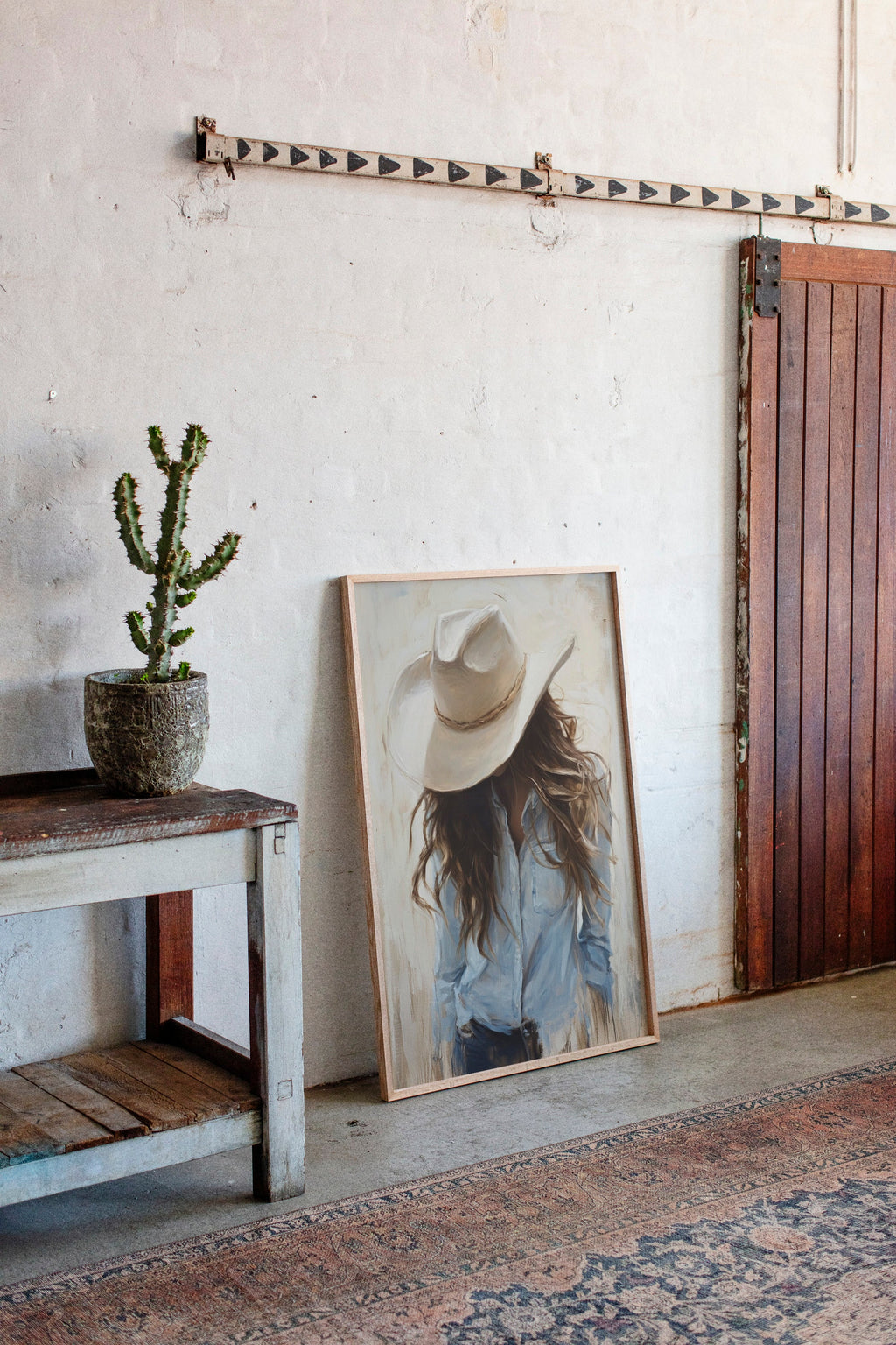Cowgirl in Blue – Soft Western Elegance Canvas Print