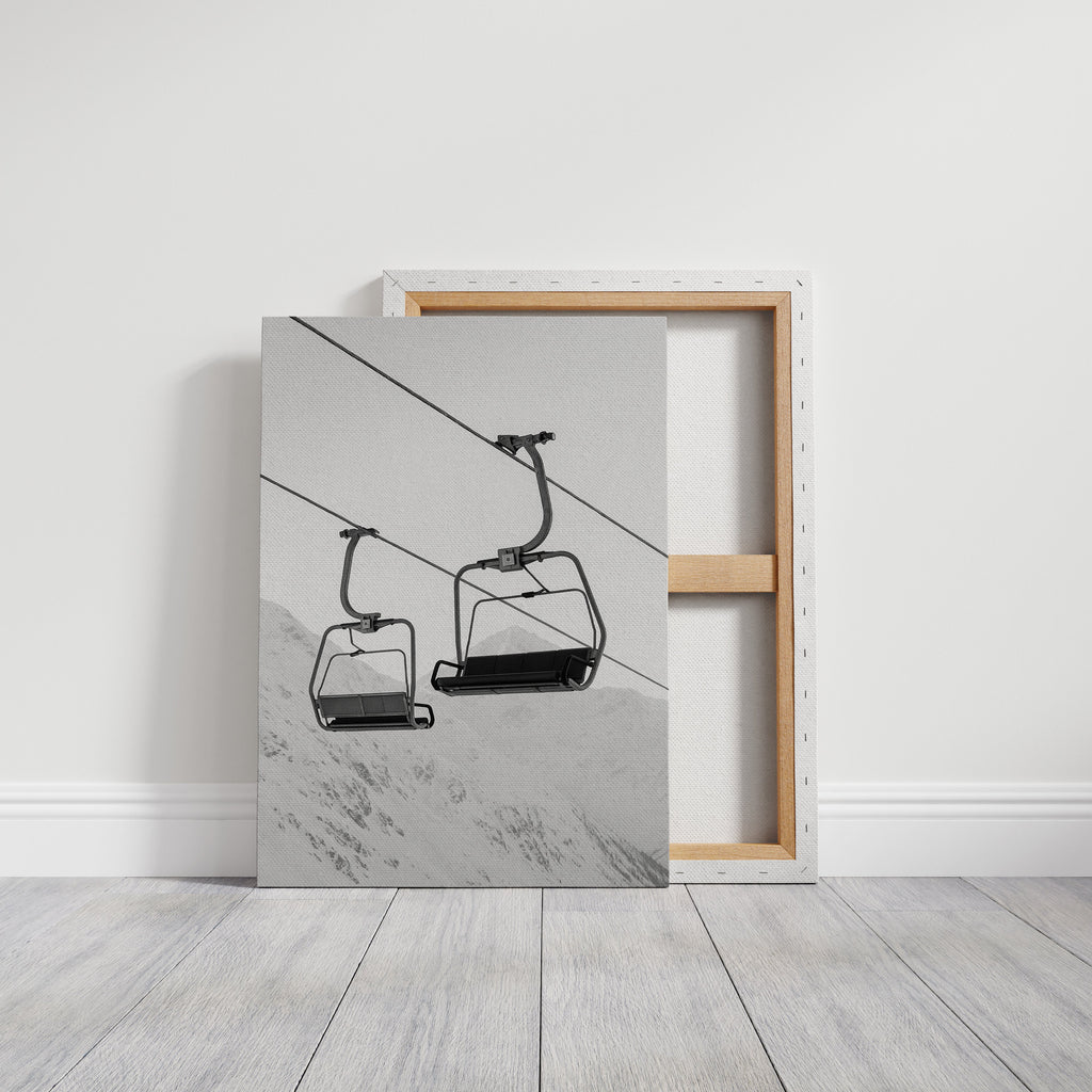 Solitude in Ascent – Minimalist Ski Lift Black & White Print