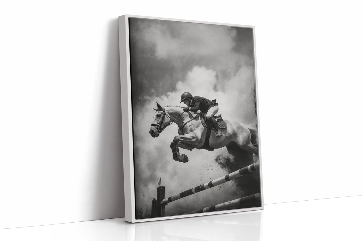 “Airtime” – Black & White Show Jumping Photography Print