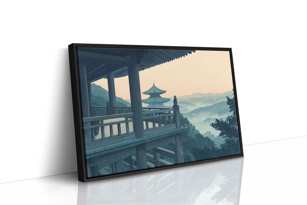Japanese Temple Balcony – Serene Misty Mountain View Wall Art