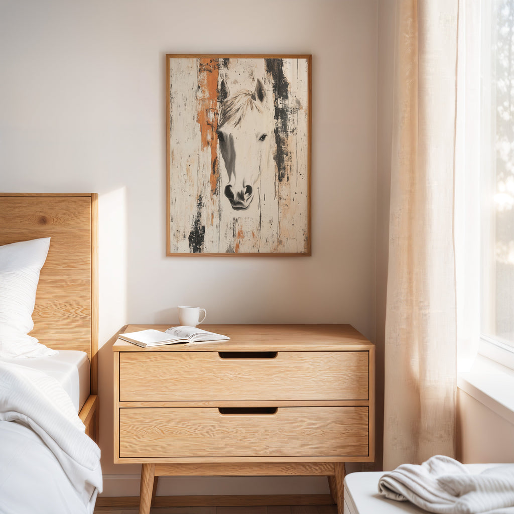 White Horse Against Rustic Planks