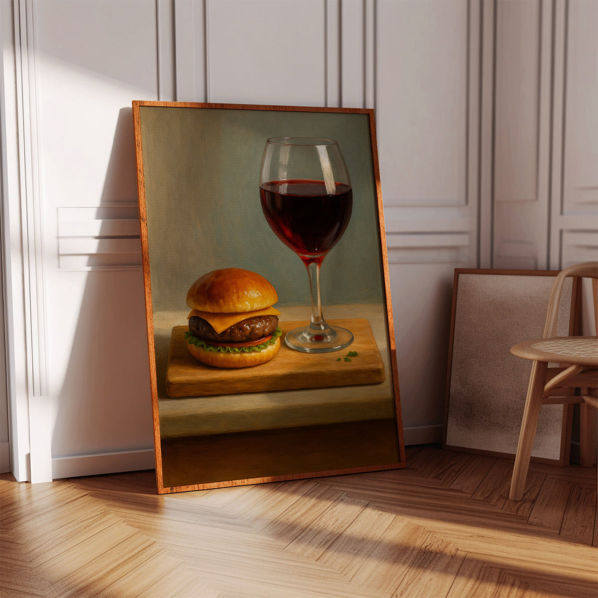 Burger and Bordeaux Still Life