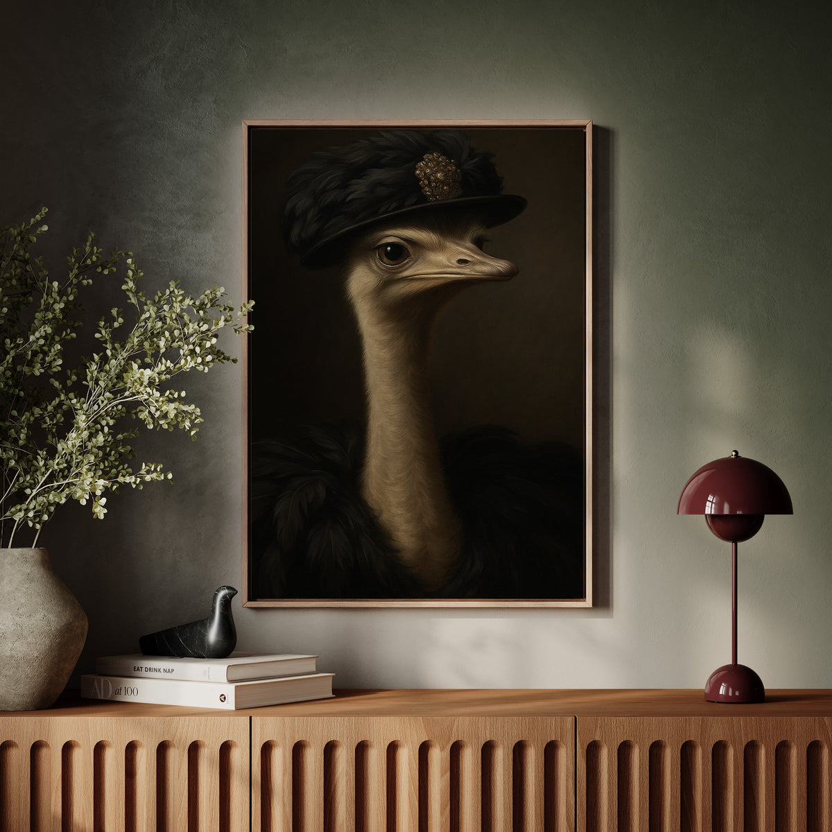 Ostrich in a Feathered Hat
