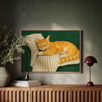 Striped Cat Napping on the Couch