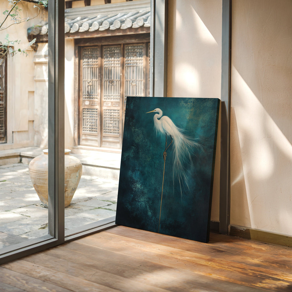 White Egret Wall Art – Elegant Minimalist Bird Print, Coastal Decor