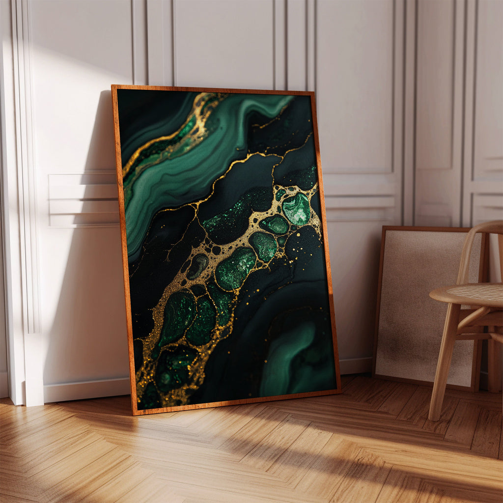 Gilded Cells in Deep Emerald Flow