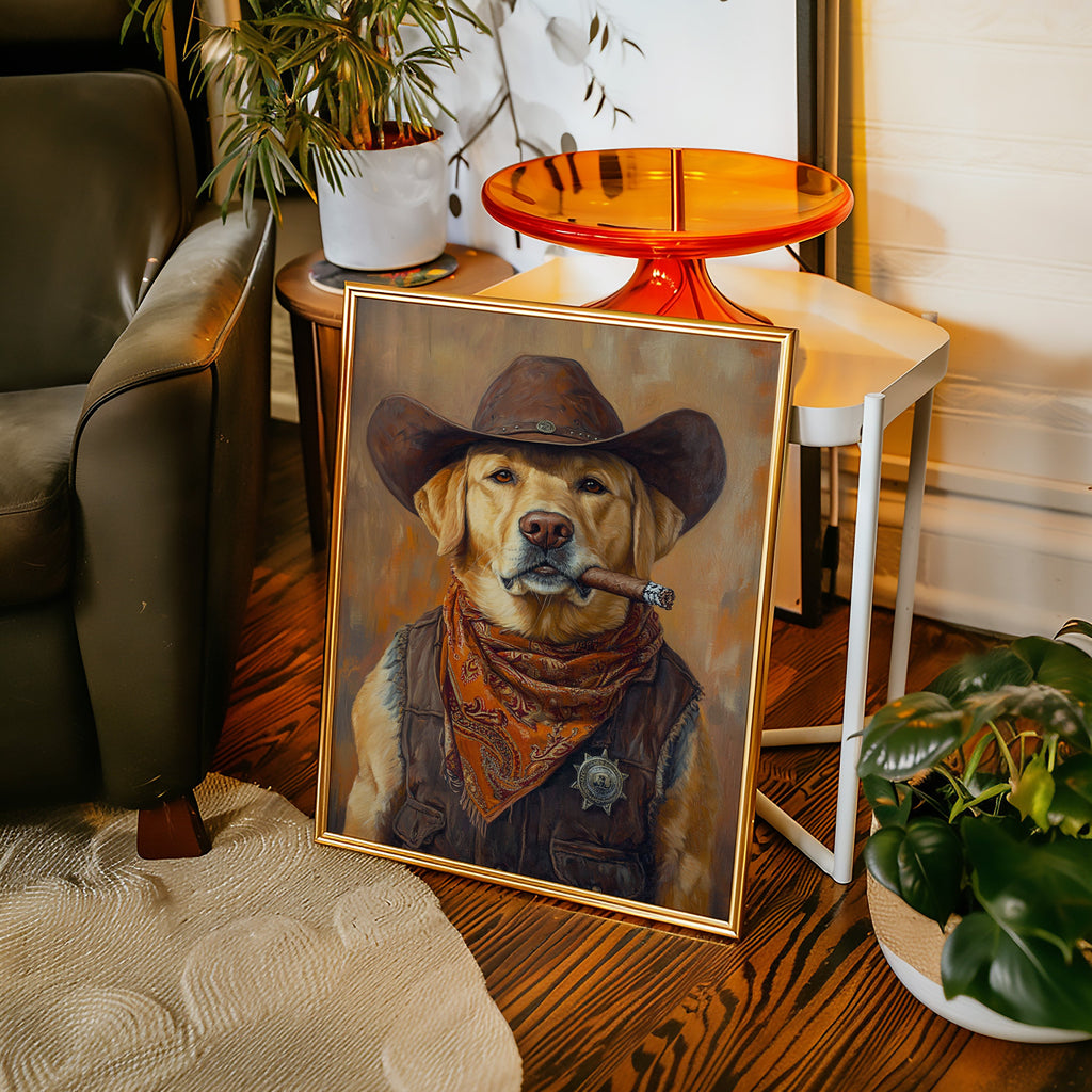 Golden Retriever Sheriff with Western Swagger