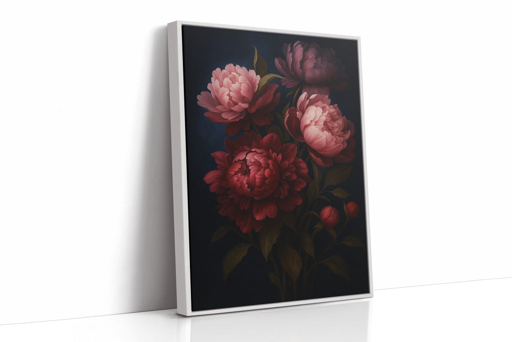 Crimson Peonies in Midnight Bloom