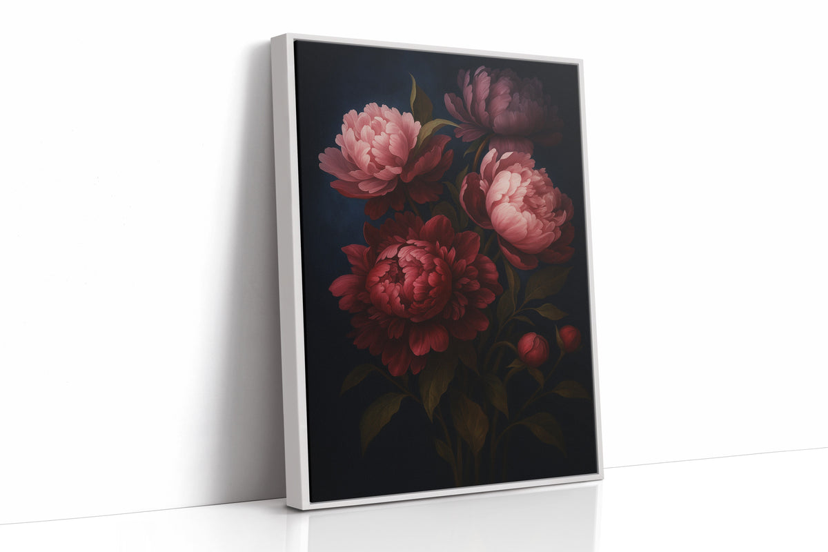 Crimson Peonies in Midnight Bloom