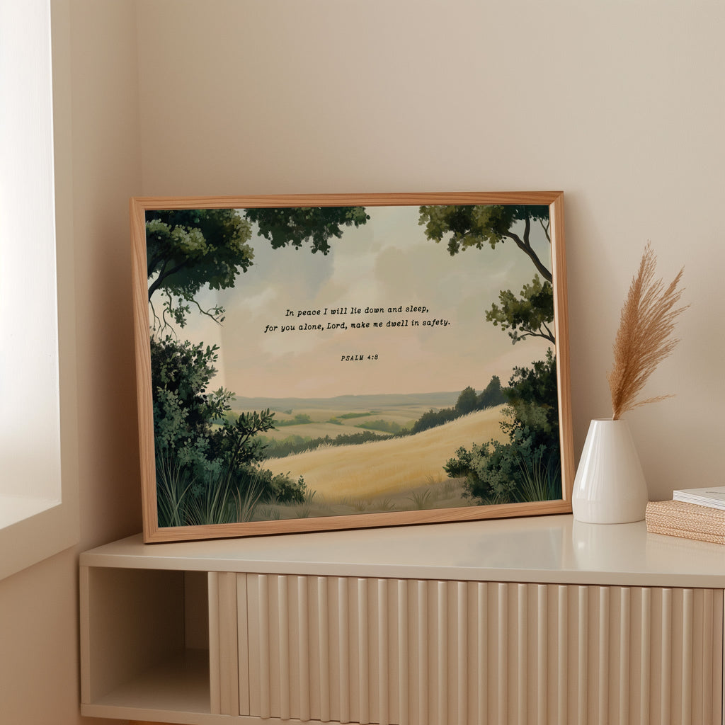 Peaceful Meadow with Psalm 4:8 Scripture