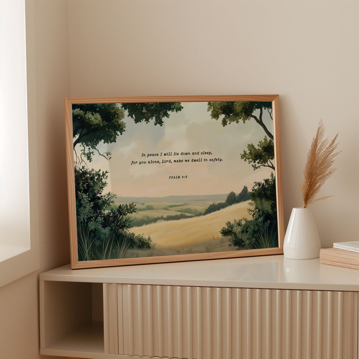 Peaceful Meadow with Psalm 4:8 Scripture