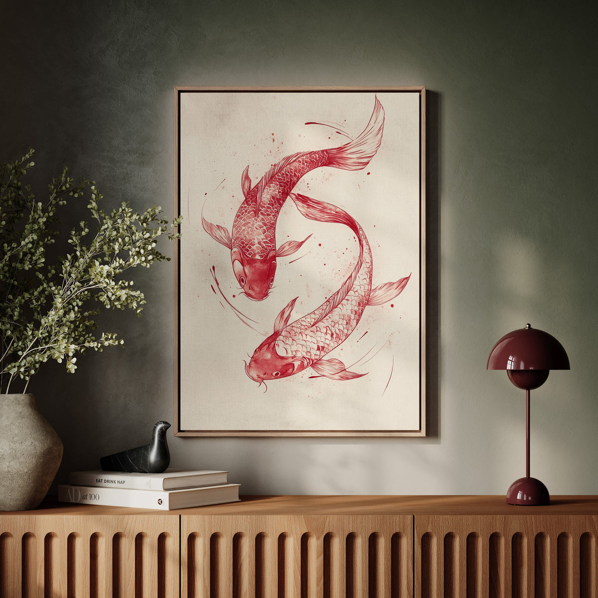 Koi Fish Wall Art – Minimalist Japanese Ink Print, Zen Decor