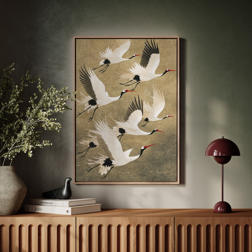 Elegant Japanese Crane Wall Art – Traditional Nature-Inspired Print