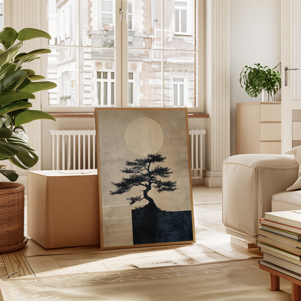 Zen Bonsai Tree Art – Minimalist Japanese Wall Print