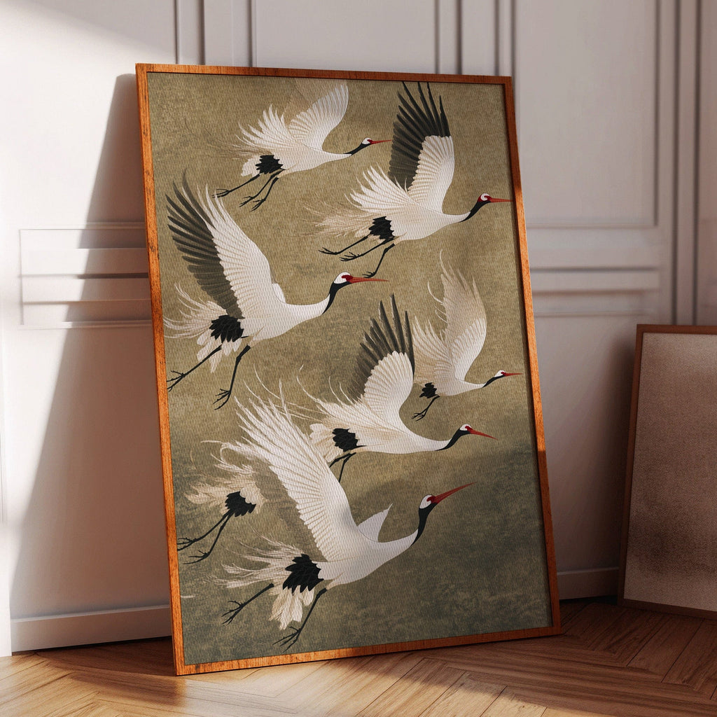 Elegant Japanese Crane Wall Art – Traditional Nature-Inspired Print