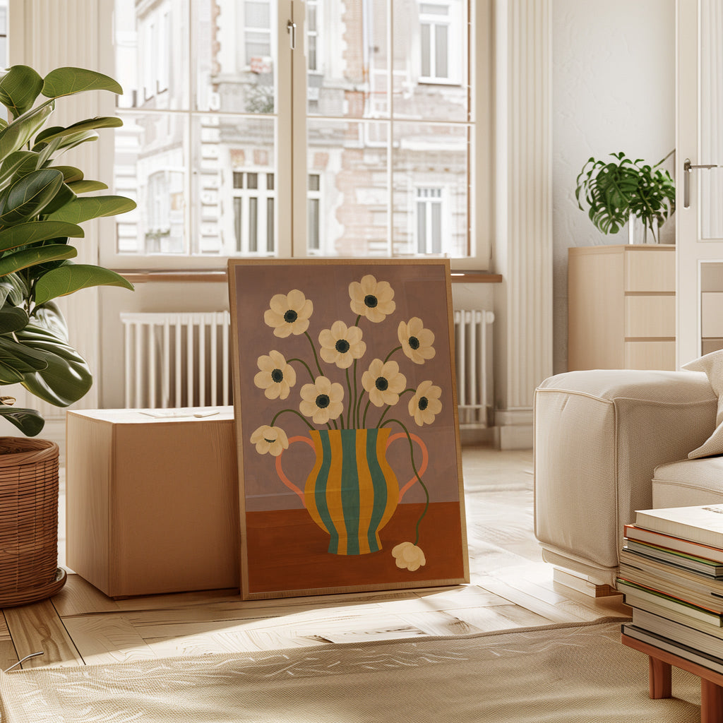 Falling Bloom in a Striped Vase